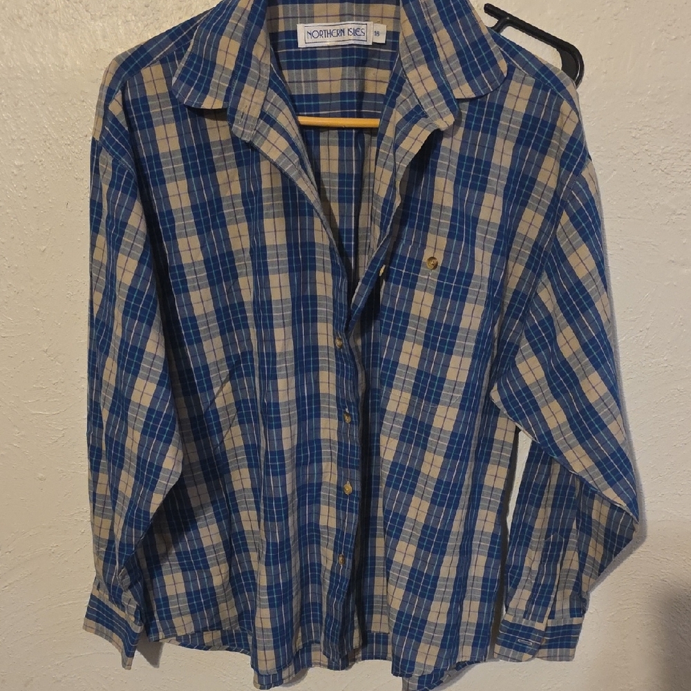 Northern Isles Blue and Cream Plaid Casual Shirt